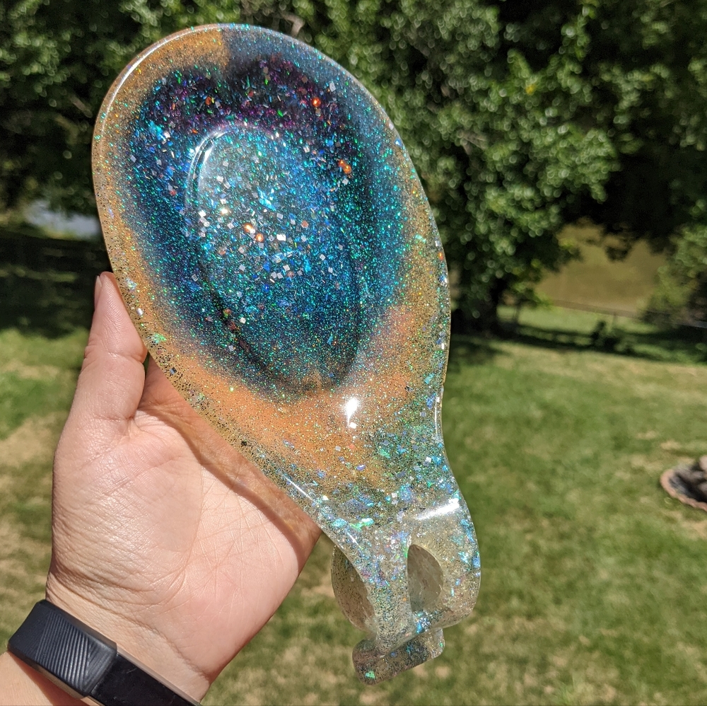 Spoon Rest Super Sparkly Food safe Epoxy Resin Handmade Art Spoon Cozy Baking - Picture 2 of 7